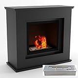 GLOW FIRE Kirkenes Ethanol Kamin, Bioethanol Kamin Indoor mit 2,6 KW Heizleistung, Ethanol Standkamin mit 7h Brenndauer, Kaminofen Schwarz