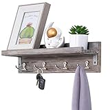 Halcent Wandregal Wandgarderobe mit 4 Garderobe Haken und Ablage, Holz Garderobenhaken Schlüsselbrett Wand Briefablage Kleiderhaken für Flur Schlafzimmer Badezimmer