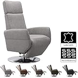 Cavadore TV-Sessel Cobra / Fernsehsessel mit Liegefunktion, Relaxfunktion / Stufenlos verstellbar / Ergonomie L / Belastbar bis 130 kg / 71 x 112 x 82 / Lederoptik Hellgrau