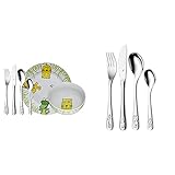 WMF Safari Kinder Geschirrset 6-teilig, Kindergeschirr mit Kinderbesteck Edelstahl, ab 3 Jahre & Safari Kinderbesteck Set 4-teilig, Kinderbesteck Edelstahl, Besteck Kinder ab 3 Jahre
