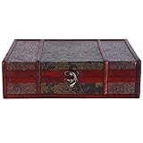 Vintage Holz Schatzkiste 28x21x8cm Groß Chinesischer Stil Goldene Trauben Muster Deko Schmuckbox Antike Schatztruhe Aufbewahrungsbox für Schmuck Bücher Karten Sammlung Geschenke