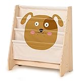 CENAP Weiß & Blau Kinderbuch-Aufbewahrungsregal mit 3 Aufbewahrungstaschen, Kinder-Sling-Bücherregal aus Holz, Kinderzimmermöbel, Bücherregal, Ausstellungs- und Aufbewahrungsregal (Farbe: B)