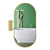 ALIXCE Drehbarer Eck-Badezimmerspiegel, Make-up Wandspiegel, Ovaler Kosmetikspiegel, Metallspiegelrahmen, Schwarz/Gold/Weiß, Explosionsgeschützter HD-silberspiegel, Geeignet Für Kleine Räume