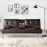 Yaheetech Klappbares Schlafsofa Couch mit Bettfunktion Bettsofa mit Großer Liegefläche von 167 cm L × 94 cm B fürs Wohnzimmer/Schlafzimmer/Heimkino/Gästezimmer braun