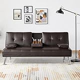 Yaheetech Klappbares Schlafsofa Couch mit Bettfunktion Bettsofa mit Großer Liegefläche von 167 cm L × 94 cm B fürs Wohnzimmer/Schlafzimmer/Heimkino/Gästezimmer braun