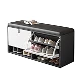IPSU Schuhbank für Den Eingangsbereich mit Stauraum, 2-stöckiges Schuhregal mit Sitzfläche und Verstellbarer/herausnehmbarer Ablage, Moderne Schuhschrankmöbel für Den Flur