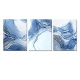 WoLWEs Kunstbild 3-Teilig Abstraktes Blaues Leinwandgemälde Moderne Dekorative Bilder Wandkunst Poster und Drucke für Wohnzimmer Heim Dekoration Ohne Rahmen-50 * 70Cm/20 * 27 Zoll (Ohne Rahmen)