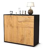 Stil.Zeit Sideboard Chantal/Korpus anthrazit matt/Front Holz-Design Eiche (92x79x35cm) Push-to-Open Technik & Leichtlaufschienen