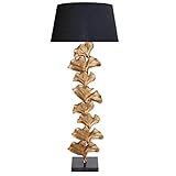 riess-ambiente.de Design Stehlampe GINKGO 122cm schwarz Stoffschirm gold Metall handmade Marmor-Fuß