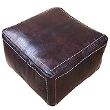 Orientalisches Sitzkissen Quadratisch Braun mit Naht Sitzpouf Pouf Sitzwüfel Hocker 50x50 cm | inklusive Füllung | Handgefertigt in Marokko Vintage Design | ECHTES Leder
