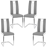 Flyelf Freischwinger Stuhl Vegas 4er Set Esszimmerstühle für Küche/Esszimmer/Büro (Grau - Weiß, 4)