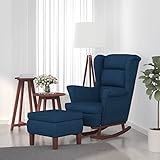 INLIFE Schaukelsessel und Hocker mit Holzbeinen Blau Samt,29.45kg,3121229