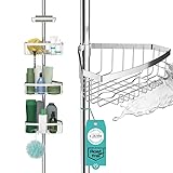 Teleskop Duschregal Edelstahl rostfrei (optimierte Version 2.0) - Stabiles & flexibles 105-270cm Duschregal Teleskop ohne Bohren - Teleskopregal Bad mit 4 Körben - Klemmregal Dusche und Badewanne