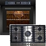 Kaiser Herd-Set EH 6306 RS + KG 9356 Turbo, Einbaubackofen,Schwarz,79L 15 Fkt. Grill Air fryer Full Touch + Einbau Gasherd 90cm, Edelstahl, WOK Turbo-Brenner – 3,8 kW.