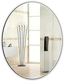 JUNZAI Wandmontierter Kosmetikspiegel, wandmontierter Spiegel, ovaler Badezimmerspiegel, rahmenloser, gepolsterter Glas-Rasier-Make-up-Spiegel für Wohnzimmer, Schlafzimmer, Flur (Größe: 50 x 70