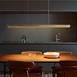 LED Pendelleuchte Holz L120cm, 21W Hängelampe Dimmbar mit Fernbedienung, Hängeleuchte Esstisch Modern, Esstischlampe/Esszimmerlampe Höhenverstellbar max. H 100cm, Holzlamp hängend, 3000K-6000K
