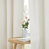 PONY DANCE Extra Lange Gardinen und Vorhänge Wohnzimmer Landhaus Gardine Leinen Ösenvorhang 2er Set Gardinen Halbtransparent Vorhang Leinenoptik Curtains for Living Room, H 260 x B 140 cm, Creme