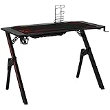 HOMCOM Gaming Tisch Schreibtisch Computertisch Arbeitstisch Möbel für Büro Wohnzimmer Arbeitszimmer, modernes Design, MDF Metall 110 x 59 x 75 cm Schwarz