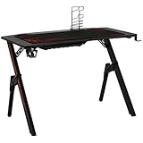 HOMCOM Gaming Tisch Schreibtisch Computertisch Arbeitstisch Möbel für Büro Wohnzimmer Arbeitszimmer, modernes Design, MDF Metall 110 x 59 x 75 cm Schwarz