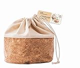 Nuts Textiler Kork Brotbeutel mit Kordel | Grösse L | Brotsack | Brot nachhaltig aufbewahren | Als Aufbewahrung von Brot | Plastikfrei | Brotkorb | 100% Baumwolle