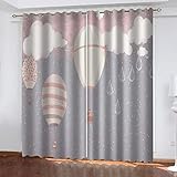 Vorhänge Blickdicht Schlafzimmer Wohnzimmer - 2Er Set Modern Vorhang Mit Ösen 200X214cm (BxH) 3D Himmel Heißluftballon Muster Druck Verdunkelungs Gardinen Kinderzimmer Schallschutz Thermovorhang