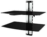 RICOO HiFi Rack Glas, Wandregal mit Kabelkanal DVD-S2, TV Regal, Wandhalterung mit Glasablage für Blu-ray DVD Player Beamer Playstation PS5 PS4 Xbox, Gaming Glasregal Wand, TV-Möbel & Phonomöbel