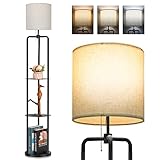 anyts Stehlampe Wohnzimmer 1.5M Stehlampe mit Regal, Standleuchte, Metallregal, Lampenschirm Stoff, inkl. 1 x E27 Glühbirne