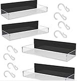 4er Set Magnetisches Regal für Kühlschrank, Magnetisches Gewürzregal aus Acryl Gewürzregal ohne Bohren Kühlschrank Magnete Regal mit 8 Transparente Haken Hängend Kühlschrank Regal, Schwarz