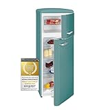 Exquisit Retrokühlschrank RKGC270-45-H-160E taubenblau | Freistehend | insgesamt 206 l Volumen | Blau | Kühlen und Gefrieren | Glasablagen und Gemüsefach | Retro Style