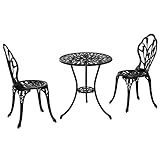 Outsunny Sitzgruppe 3-teilige Essgruppe Gartenmöbel-Set Balkonmöbel Set 1 Tisch+2 Stühle mit Schirmloch Terrasse Aluminium Schwarz Ø60 x 67H cm