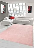 Wohnzimmer Teppich modern Kurzflor mit Uni Design in Rosa Größe 200 x 290 cm