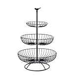 Apark Obst Etagere - 3 Stöckig Obstkorb für Mehr Platz auf der Arbeitsplatte - Metall Obstschale als Dekorativer Hingucker in Ihrer Landhaus-Küche,3 Ablagekörbe:30cm,24.5cm,16.5cm, Höhe:47cm (Schwarz)