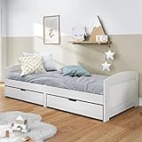 MATTUI Möbel Tagesbett mit 2 Schubladen weiß 90x200 cm Massivholz Kiefer IRUN