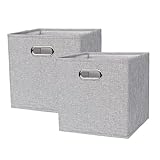 CBLF Metallgriffen Aufbewahrungsboxen-30 x 30 x 30 cm-faltbare Stoffboxen, Vliesstoff Würfel Aufbewahrungskörbe, Organizer für Spielzeug, Kleidung (Zwei Silber grau)