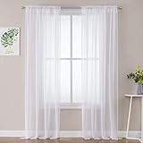 MIULEE 2er Set Sheer Voile Vorhang Stangedurchzug Transparente Gardine Polyester Fensterschal Transparent Wohnzimmer Luftig Dekoschal für Schlafzimmer 140 X 175cm(B x H), Rod Pocket Weiß