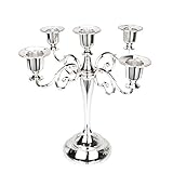 5-armig Kerzenständer Vintage Kerzenhalter Stabkerze Metall Deko Kerzenleuchter Tabelle Hochzeit Kerze Stand für Abendessen bei Kerzenlicht Kerzenständer Weihnachten Dekoration (Silber)