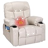 Fantasylab Relaxsessel mit Liegefunktion Fernsehsessel Massagefunktion Wärmefunktion und Vibration Lounge Chair für Wohnzimmer mit Seitentasche, 2 Getränkehalter, USB-Ladeanschluss, Liegefunktion 150°