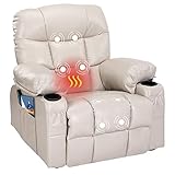 Fantasylab Relaxsessel mit Liegefunktion Fernsehsessel Massagefunktion Wärmefunktion und Vibration Lounge Chair für Wohnzimmer mit Seitentasche, 2 Getränkehalter, USB-Ladeanschluss, Liegefunktion 150°