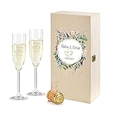 FORYOU24 2 Leonardo Sektgläser mit Geschenkbox und Gravur Flower Paar zur Hochzeit Geschenkidee Sekt-Gläser graviert