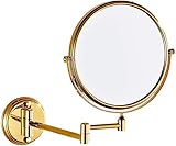 BPILOT Wandmontierter Make-up-Spiegel aus massivem Messing, 8 Zoll doppelseitig ausziehbarer Arm, Badezimmer-Schminktisch, Vergrößerungsspiegel, doppelseitiger drehbarer Kosmetikspiegel,5X,C