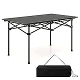 COSTWAY Campingtisch faltbar, Falttisch mit aufrollbarer Tischplatte, Klapptisch Gartentisch mit Aluminium-Tischplatte für 4 Personen, inkl. Tragetasche, 95 x 55 x 50 cm, Schwarz