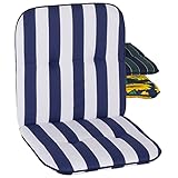 Beo Niedriglehner Auflagen Waschbar Capri | Made in EU nach Öko-Tex Standard | Atmungsaktive Stuhlauflage Niedriglehner mit Halteband | UV-beständige Auflagen Niedriglehner mit Streifen in Blau-Weiß