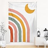 VIONNPPT Vintage Regenbogen Wandteppich Abstrakte Kunst Sonne Mond Hippie Wandbehang, Boho Wand Hängender Tapisserie, Groß Wandkunst Decke für Schlafzimmer Wohnheim (Rainbow,150cmx200cm)