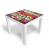 DekoGlas Beistelltisch Couchtisch 'Graffiti-Wand' Sofatisch mit Motiv Glasplatte Kaffee-Tisch, 55x55x45 cm Weiß