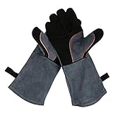 OZERO Aufwärmen BBQ Handschuhe, 500° C Hitzebeständiger Leder Grillhandschuhe (40cm, Schwarz-Grau)…
