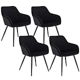 WOLTU 4 x Esszimmerstühle 4er Set Esszimmerstuhl Küchenstuhl Polsterstuhl Design Stuhl mit Armlehnen, mit Sitzfläche aus Samt, Gestell aus Metall, Schwarz, BH93sz-4