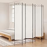 6-TLG. Paravent, JUNZAI Raumteiler, Trennwand, Sichtschutz, Room Divider, Umkleidekabine, Raumabtrennung, Raum Teiler, Faltwand, Weiß 240x220 cm Stoff