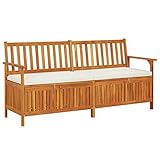 JUNZAI Truhenbank mit Kissen, Gartenbänke, Sitzbank Outdoor, Parkbank, Outdoor Deko Wetterfest, Garten Bank Für Draussen, 170 cm Massivholz Akazie