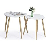 MEUBLE COSY 2er Set Couchtisch Weiß Beistelltisch rund Moderne Sofatische Wohnzimmertisch Nachttisch, 50x42x48/42,5x38,5x44,5cm