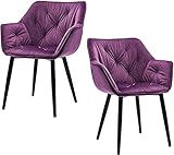 Küchen- und Esszimmermöbel, Stühle, Esszimmerstuhl, 2er-Set, moderner Samt-Wohnzimmer-Schlafzimmer-Küchensessel, Metallbeine, Lounge-Stuhl, Heimstuhl (Farbe: Lila, Größe: Schwarze Füße)